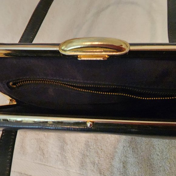 Elegant vintage deep blue shoulder bag with gold clasp - Picture 4 of 5